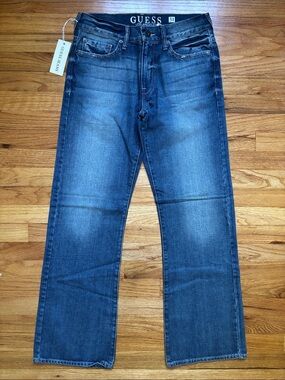 GUESS Men's Dark Blue Bootcut Jeans with Subtle Fade 31x32